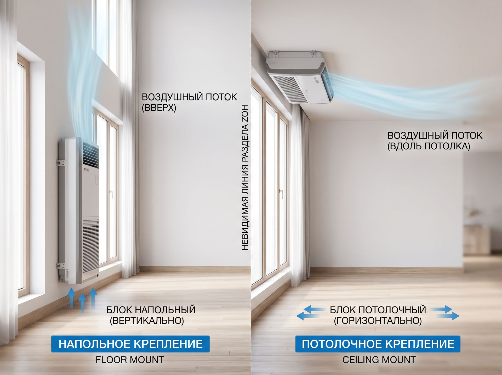 варианты установки напольно потолочной сплит системы